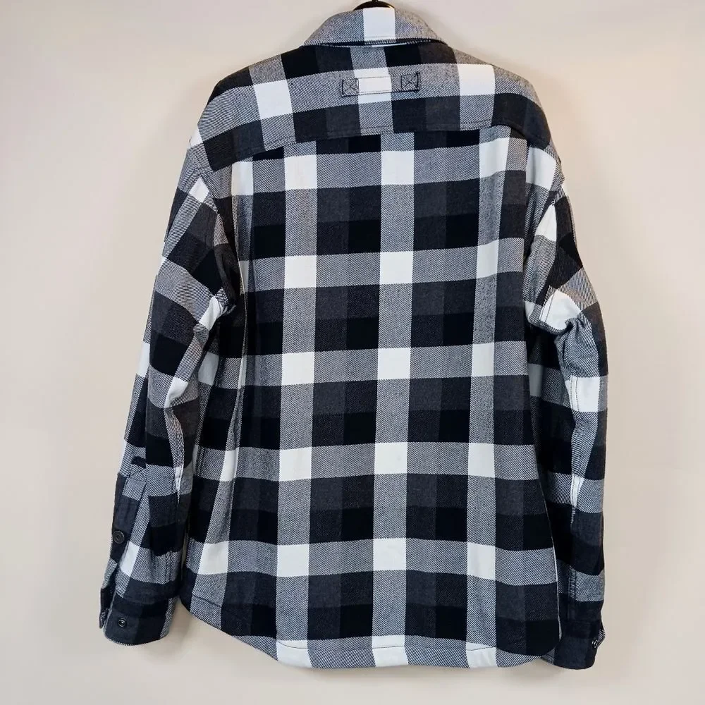 DULUTH TRADING CO Plaid Shacket Fleece Lined Heavy Workwear Black White Men's M